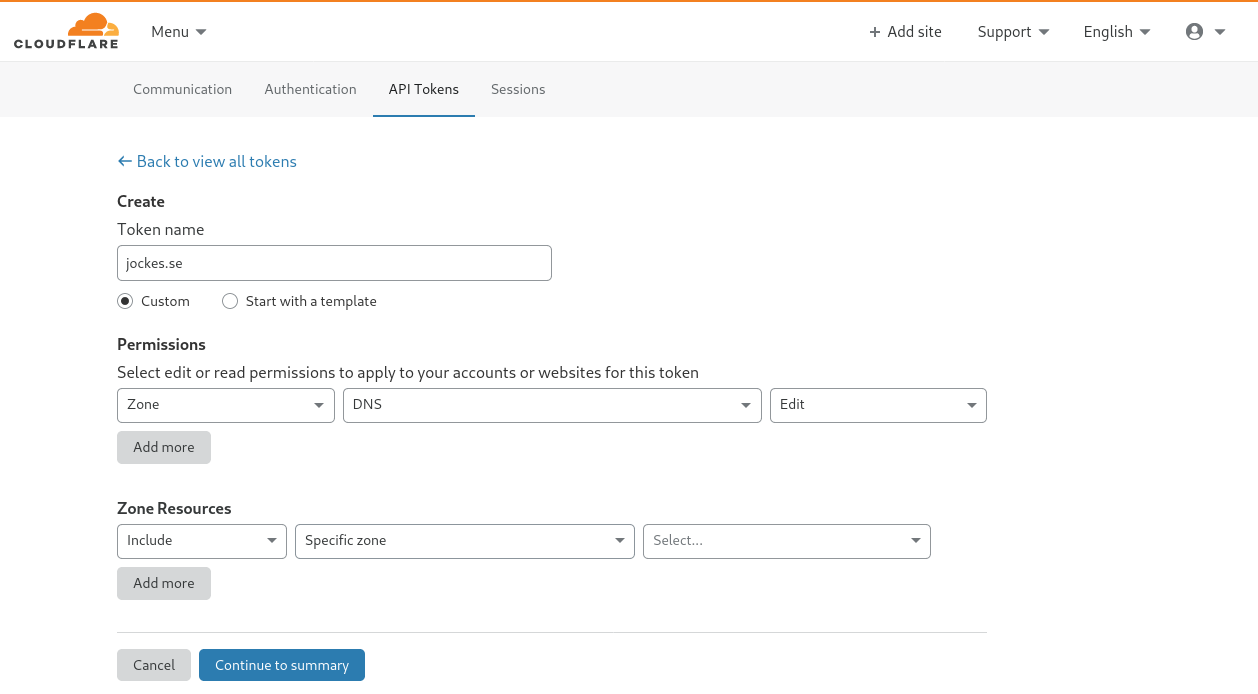 cloudflare domain token